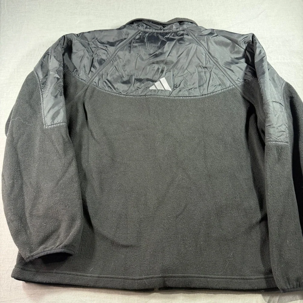 Adidas Fleece Jacket Mens XL Black Excellent Full Zip Nylon Overlay‎ Mock Neck